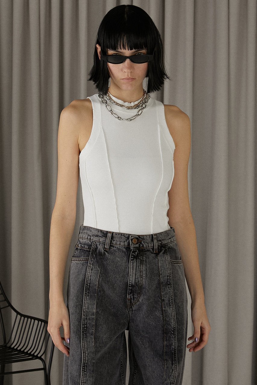 【プランク プロジェクト/PRANK PROJECT】のハイネックタンクトップ / High Neck Tank Top 人気、トレンドファッション・服の通販 founy(ファニー) 　ファッション　Fashion　レディースファッション　Fashion for Women　トップス・カットソー　Cut & Sew Tops　キャミソール&ノースリーブ　Camisoles & Sleeveless Tops　シャツ・ブラウス・オフィスカジュアル　Elegant Blouses & Button-Ups　ロングTシャツ・Tシャツ　Longline T-Shirts & Tees　カットソー・ベーシックTシャツ　Cut-and-Sewn Tops / Stretch Tees & Basics　キャミソール　Camisole, Spaghetti Strap Top　コルセット　Corset, Bustier　タンク　Tank Top, Sleeveless Top　ダメージ　Distressed, Destroyed　テレコ　Ribbed, Rib Stitch　ハイネック　High Neck, Mock Neck　フィット　Fit, Slim Fit　再入荷　Restock / Back in Stock　other-3|ID: prp329100003964938 ipo3291000000032928361