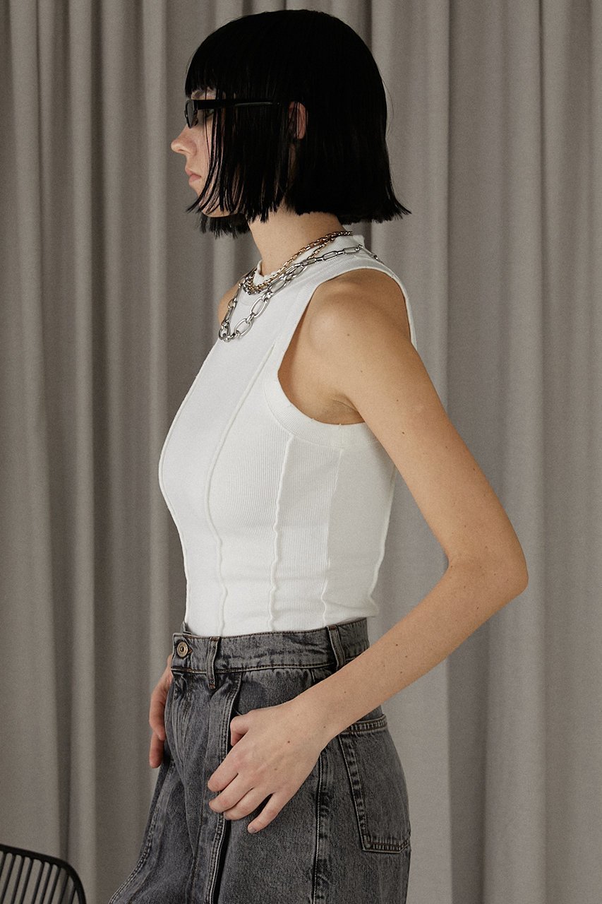【プランク プロジェクト/PRANK PROJECT】のハイネックタンクトップ / High Neck Tank Top 人気、トレンドファッション・服の通販 founy(ファニー) 　ファッション　Fashion　レディースファッション　Fashion for Women　トップス・カットソー　Cut & Sew Tops　キャミソール&ノースリーブ　Camisoles & Sleeveless Tops　シャツ・ブラウス・オフィスカジュアル　Elegant Blouses & Button-Ups　ロングTシャツ・Tシャツ　Longline T-Shirts & Tees　カットソー・ベーシックTシャツ　Cut-and-Sewn Tops / Stretch Tees & Basics　キャミソール　Camisole, Spaghetti Strap Top　コルセット　Corset, Bustier　タンク　Tank Top, Sleeveless Top　ダメージ　Distressed, Destroyed　テレコ　Ribbed, Rib Stitch　ハイネック　High Neck, Mock Neck　フィット　Fit, Slim Fit　再入荷　Restock / Back in Stock　other-4|ID: prp329100003964938 ipo3291000000032928368