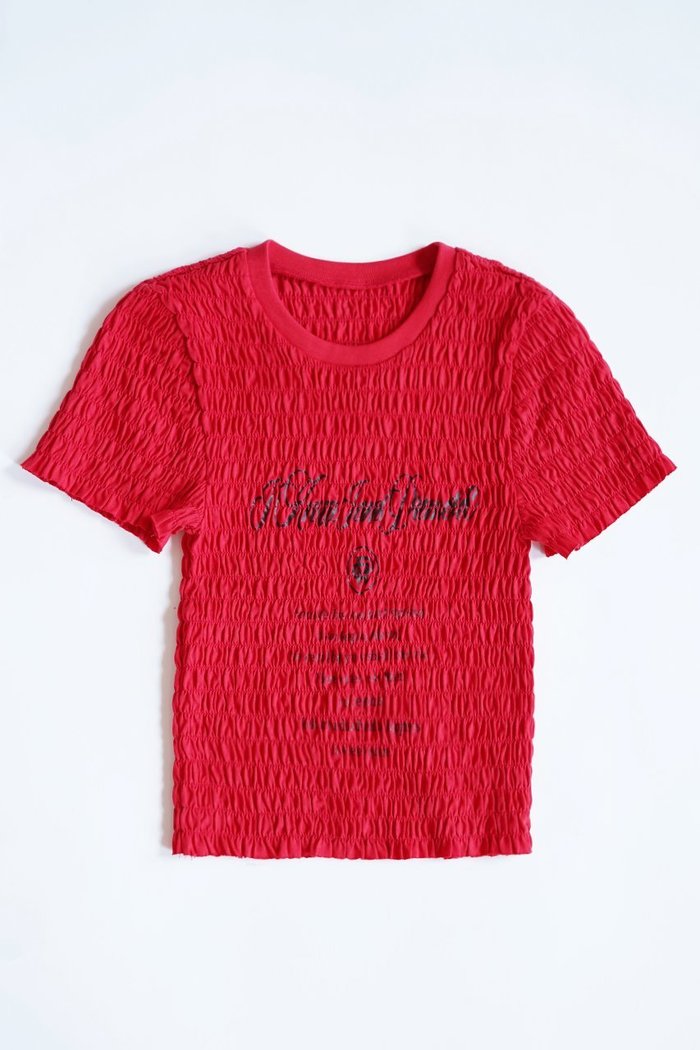 【プランク プロジェクト/PRANK PROJECT】のシャーリングロゴトップス / Shirring Logo Tops インテリア・キッズ・メンズ・レディースファッション・服の通販 founy(ファニー) https://founy.com/ ファッション Fashion レディースファッション WOMEN トップス・カットソー Tops/Tshirt シャツ/ブラウス Shirts/Blouses ロング / Tシャツ T-Shirts カットソー Cut and Sewn カットソー Cut And Sew コンパクト Compact シャーリング Shirring ショート Short スリーブ Sleeve フロント Front ワンポイント One Point |ID: prp329100003964940 ipo3291000000026135442