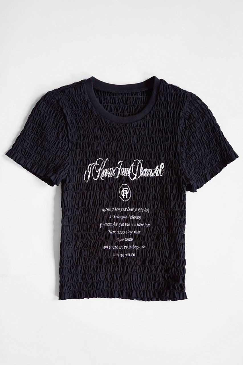 【プランク プロジェクト/PRANK PROJECT】のシャーリングロゴトップス / Shirring Logo Tops 人気、トレンドファッション・服の通販 founy(ファニー) ファッション Fashion レディースファッション Fashion for Women トップス・カットソー Cut & Sew Tops シャツ・ブラウス・オフィスカジュアル Elegant Blouses & Button-Ups ロングTシャツ・Tシャツ Longline T-Shirts & Tees カットソー・ベーシックTシャツ Cut-and-Sewn Tops / Stretch Tees & Basics カットソー Cut and Sewn Top コンパクト Compact, Small Size シャーリング Shirring, Ruched ショート Short, Short Length スリーブ Sleeve, Long Sleeve / Short Sleeve フロント Front, Front Design ワンポイント One Point, Statement Accent other-1|ID: prp329100003964940 ipo3291000000035791941