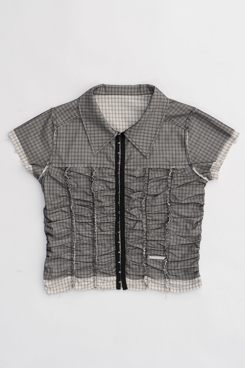 【プランク プロジェクト/PRANK PROJECT】のリバーシブルシアーレイヤードチェックシャツ / Reversible Sheer Layered Check Shirt インテリア・キッズ・メンズ・レディースファッション・服の通販 founy(ファニー) 　ファッション　Fashion　レディースファッション　Fashion for Women　トップス・カットソー　Cut & Sew Tops　シャツ・ブラウス・オフィスカジュアル　Elegant Blouses & Button-Ups　オーガニック　Organic Cotton　ギャザー　Gathered, Ruffled　コンパクト　Compact, Small Size　シアー　Sheer, See-Through　ショート　Short, Short Length　シンプル　Simple, Minimal　スリーブ　Sleeve, Long Sleeve / Short Sleeve　チェック　Check, Plaid, Tartan　チュール　Tulip, Tulip Motif　フロント　Front, Front Design　リバーシブル　Reversible, Two-Sided　WHT(ホワイト)|ID: prp329100003964945 ipo3291000000034422319
