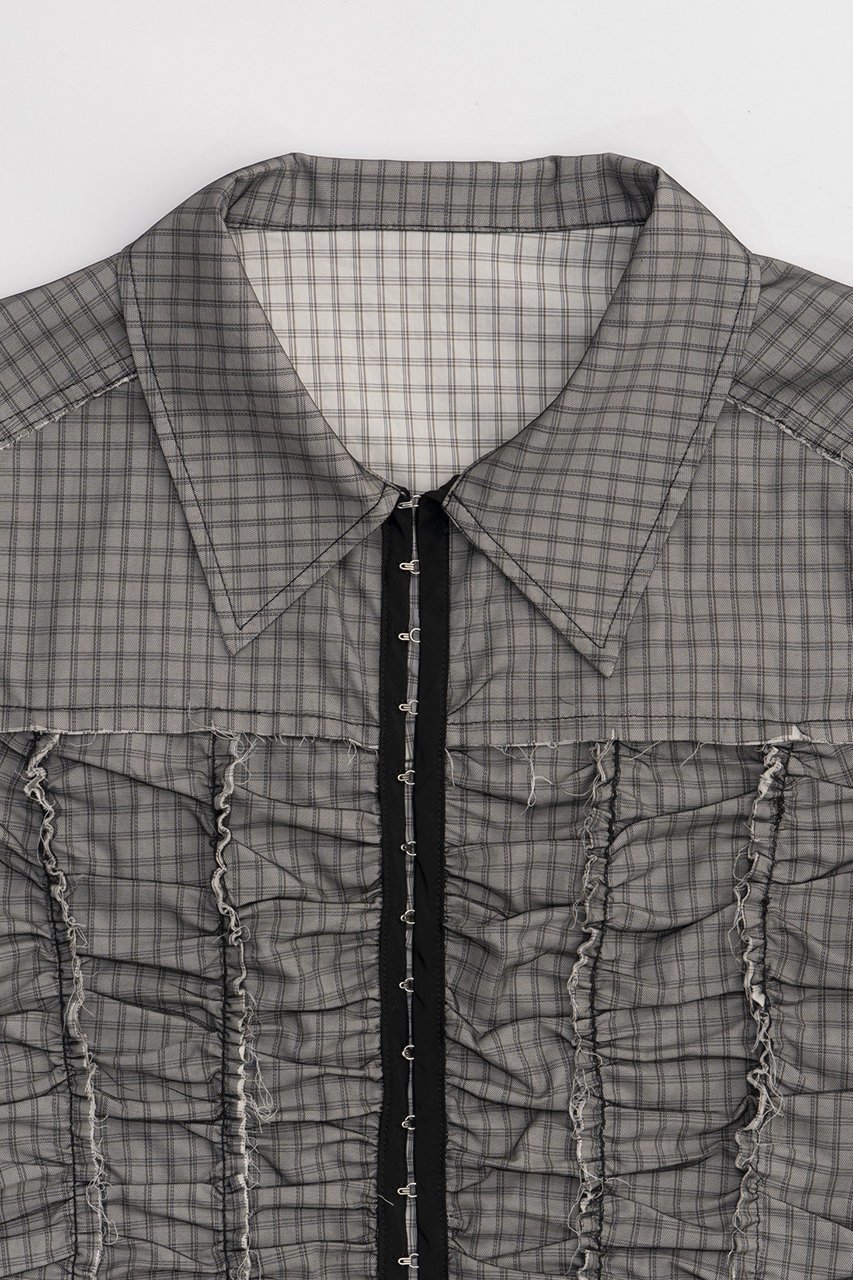 【プランク プロジェクト/PRANK PROJECT】のリバーシブルシアーレイヤードチェックシャツ / Reversible Sheer Layered Check Shirt 人気、トレンドファッション・服の通販 founy(ファニー) 　ファッション　Fashion　レディースファッション　Fashion for Women　トップス・カットソー　Cut & Sew Tops　シャツ・ブラウス・オフィスカジュアル　Elegant Blouses & Button-Ups　オーガニック　Organic Cotton　ギャザー　Gathered, Ruffled　コンパクト　Compact, Small Size　シアー　Sheer, See-Through　ショート　Short, Short Length　シンプル　Simple, Minimal　スリーブ　Sleeve, Long Sleeve / Short Sleeve　チェック　Check, Plaid, Tartan　チュール　Tulip, Tulip Motif　フロント　Front, Front Design　リバーシブル　Reversible, Two-Sided　other-2|ID: prp329100003964945 ipo3291000000034422320
