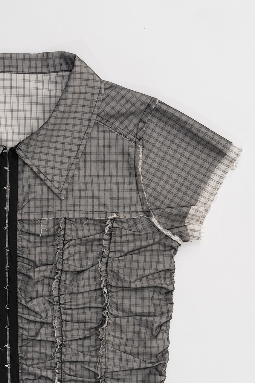 【プランク プロジェクト/PRANK PROJECT】のリバーシブルシアーレイヤードチェックシャツ / Reversible Sheer Layered Check Shirt 人気、トレンドファッション・服の通販 founy(ファニー) 　ファッション　Fashion　レディースファッション　Fashion for Women　トップス・カットソー　Cut & Sew Tops　シャツ・ブラウス・オフィスカジュアル　Elegant Blouses & Button-Ups　オーガニック　Organic Cotton　ギャザー　Gathered, Ruffled　コンパクト　Compact, Small Size　シアー　Sheer, See-Through　ショート　Short, Short Length　シンプル　Simple, Minimal　スリーブ　Sleeve, Long Sleeve / Short Sleeve　チェック　Check, Plaid, Tartan　チュール　Tulip, Tulip Motif　フロント　Front, Front Design　リバーシブル　Reversible, Two-Sided　other-3|ID: prp329100003964945 ipo3291000000034422321