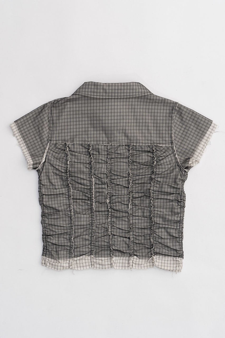 【プランク プロジェクト/PRANK PROJECT】のリバーシブルシアーレイヤードチェックシャツ / Reversible Sheer Layered Check Shirt 人気、トレンドファッション・服の通販 founy(ファニー) 　ファッション　Fashion　レディースファッション　Fashion for Women　トップス・カットソー　Cut & Sew Tops　シャツ・ブラウス・オフィスカジュアル　Elegant Blouses & Button-Ups　オーガニック　Organic Cotton　ギャザー　Gathered, Ruffled　コンパクト　Compact, Small Size　シアー　Sheer, See-Through　ショート　Short, Short Length　シンプル　Simple, Minimal　スリーブ　Sleeve, Long Sleeve / Short Sleeve　チェック　Check, Plaid, Tartan　チュール　Tulip, Tulip Motif　フロント　Front, Front Design　リバーシブル　Reversible, Two-Sided　other-5|ID: prp329100003964945 ipo3291000000034422323