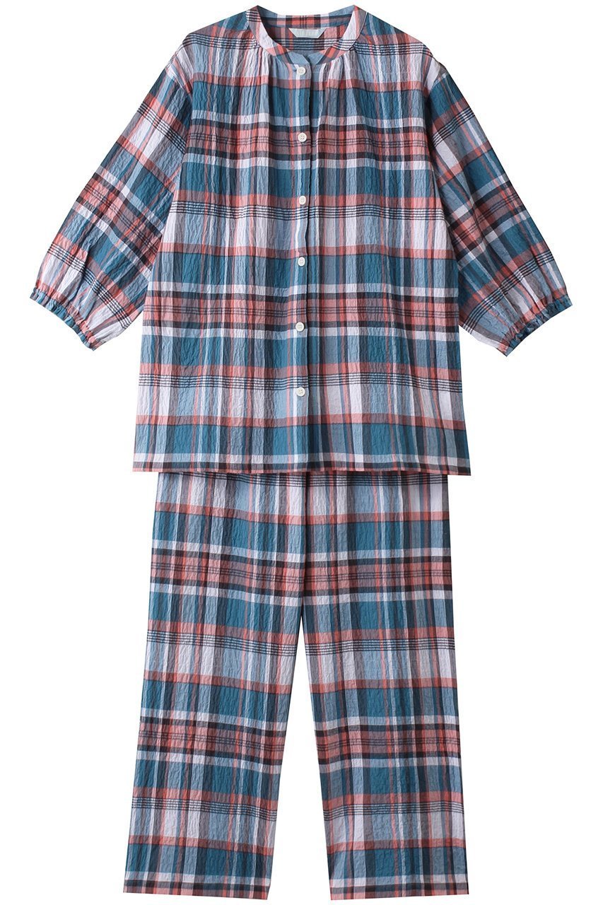 【キッドブルー/KID BLUE】の24シャーリングチェックパジャマ インテリア・キッズ・メンズ・レディースファッション・服の通販 founy(ファニー) 　ファッション　Fashion　レディースファッション　WOMEN　トップス・カットソー　Tops/Tshirt　おすすめ　Recommend　サマー　Summer　シャーリング　Shirring　チェック　Check　パジャマ　Pajamas　リラックス　Relax　ブルー|ID: prp329100003965033 ipo3291000000026135749