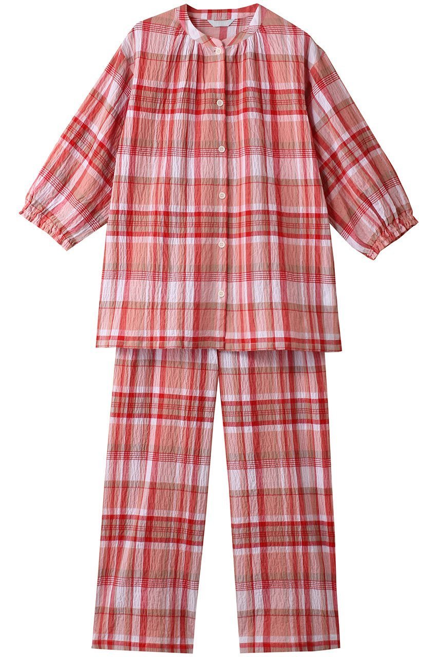 【キッドブルー/KID BLUE】の24シャーリングチェックパジャマ インテリア・キッズ・メンズ・レディースファッション・服の通販 founy(ファニー) 　ファッション　Fashion　レディースファッション　Fashion for Women　おすすめ　Recommended / Our Picks　サマー　Summer, Summer Style　シャーリング　Shirring, Ruched　チェック　Check, Plaid, Tartan　パジャマ　Pajamas, Sleepwear　リラックス　Relax, Relaxed Fit　レッド|ID: prp329100003965033 ipo3291000000032833879