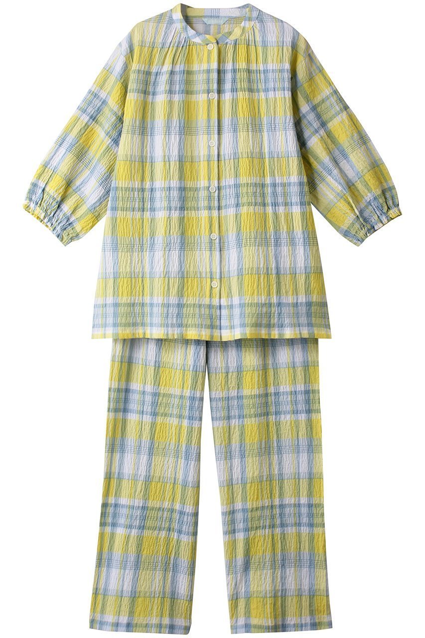 【キッドブルー/KID BLUE】の24シャーリングチェックパジャマ インテリア・キッズ・メンズ・レディースファッション・服の通販 founy(ファニー) 　ファッション　Fashion　レディースファッション　Fashion for Women　おすすめ　Recommended / Our Picks　サマー　Summer, Summer Style　シャーリング　Shirring, Ruched　チェック　Check, Plaid, Tartan　パジャマ　Pajamas, Sleepwear　リラックス　Relax, Relaxed Fit　イエロー|ID: prp329100003965033 ipo3291000000032833880