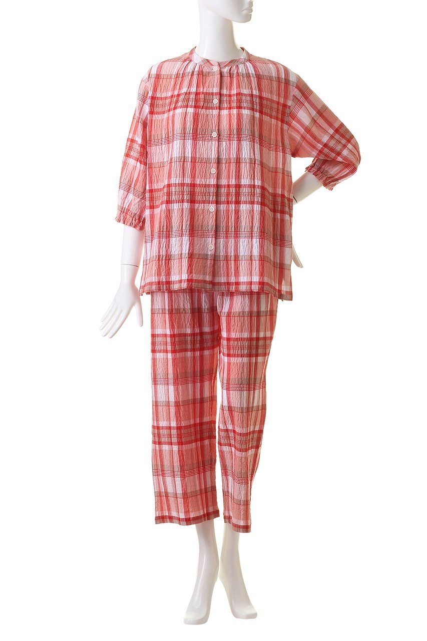 【キッドブルー/KID BLUE】の24シャーリングチェックパジャマ 人気、トレンドファッション・服の通販 founy(ファニー) 　ファッション　Fashion　レディースファッション　Fashion for Women　おすすめ　Recommended / Our Picks　サマー　Summer, Summer Style　シャーリング　Shirring, Ruched　チェック　Check, Plaid, Tartan　パジャマ　Pajamas, Sleepwear　リラックス　Relax, Relaxed Fit　other-2|ID: prp329100003965033 ipo3291000000032833882
