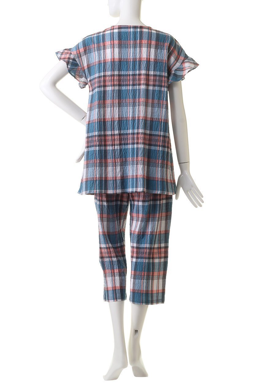 【キッドブルー/KID BLUE】の24シャーリングチェックパジャマ 人気、トレンドファッション・服の通販 founy(ファニー) 　ファッション　Fashion　レディースファッション　Fashion for Women　シャーリング　Shirring, Ruched　スリーブ　Sleeve, Long Sleeve / Short Sleeve　チェック　Check, Plaid, Tartan　パジャマ　Pajamas, Sleepwear　フェミニン　Feminine, Girly　フリル　Frill, Ruffle　夏　Summer　other-4|ID: prp329100003965034 ipo3291000000032833893
