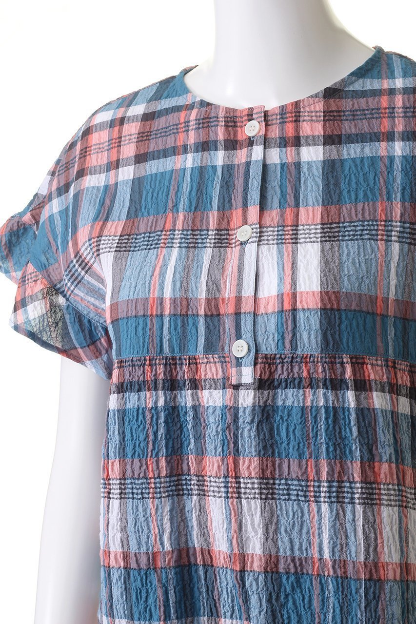【キッドブルー/KID BLUE】の24シャーリングチェックパジャマ 人気、トレンドファッション・服の通販 founy(ファニー) 　ファッション　Fashion　レディースファッション　Fashion for Women　シャーリング　Shirring, Ruched　スリーブ　Sleeve, Long Sleeve / Short Sleeve　チェック　Check, Plaid, Tartan　パジャマ　Pajamas, Sleepwear　フェミニン　Feminine, Girly　フリル　Frill, Ruffle　夏　Summer　other-5|ID: prp329100003965034 ipo3291000000032833894
