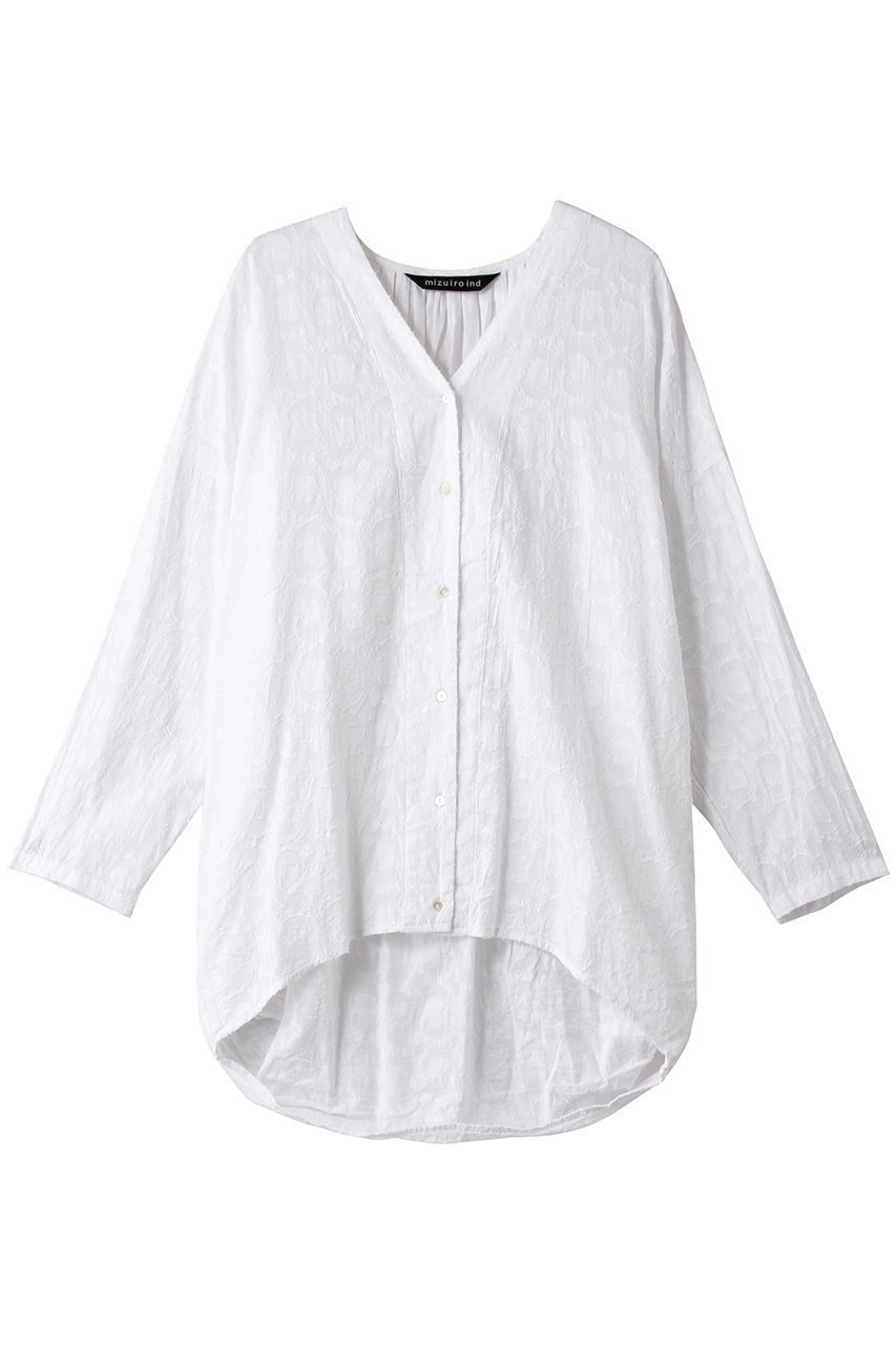 【ミズイロ インド/mizuiro ind】のjacquard V neck cocoon shirt シャツ インテリア・キッズ・メンズ・レディースファッション・服の通販 founy(ファニー) 　ファッション　Fashion　レディースファッション　WOMEN　トップス・カットソー　Tops/Tshirt　シャツ/ブラウス　Shirts/Blouses　おすすめ　Recommend　ギャザー　Gather　シアー　Sheer　ジャカード　Jacquard　スリーブ　Sleeve　セットアップ　Set Up　ロング　Long　off white|ID: prp329100003969696 ipo3291000000026322837