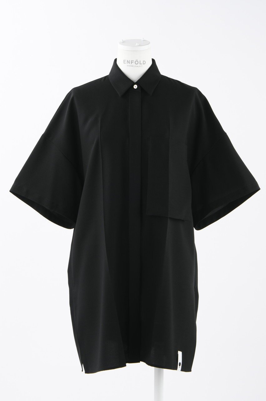 【エンフォルド/ENFOLD】のComfortable Twill センタープレス SH/シャツ インテリア・キッズ・メンズ・レディースファッション・服の通販 founy(ファニー) 　ファッション　Fashion　レディースファッション　Fashion for Women　トップス・カットソー　Cut & Sew Tops　シャツ・ブラウス・オフィスカジュアル　Elegant Blouses & Button-Ups　ショート　Short, Short Length　スリーブ　Sleeve, Long Sleeve / Short Sleeve　スーツ　Suit, Formalwear　センター　Center, Center Line　人気　Popular, Best Seller　ポケット　Pocket, Pocket Detail　半袖　Short Sleeve, Half Sleeve　ルーズ　Loose, Oversized　夏　Summer　エレガント 上品　Elegant　ブラック|ID: prp329100003971319 ipo3291000000032910159