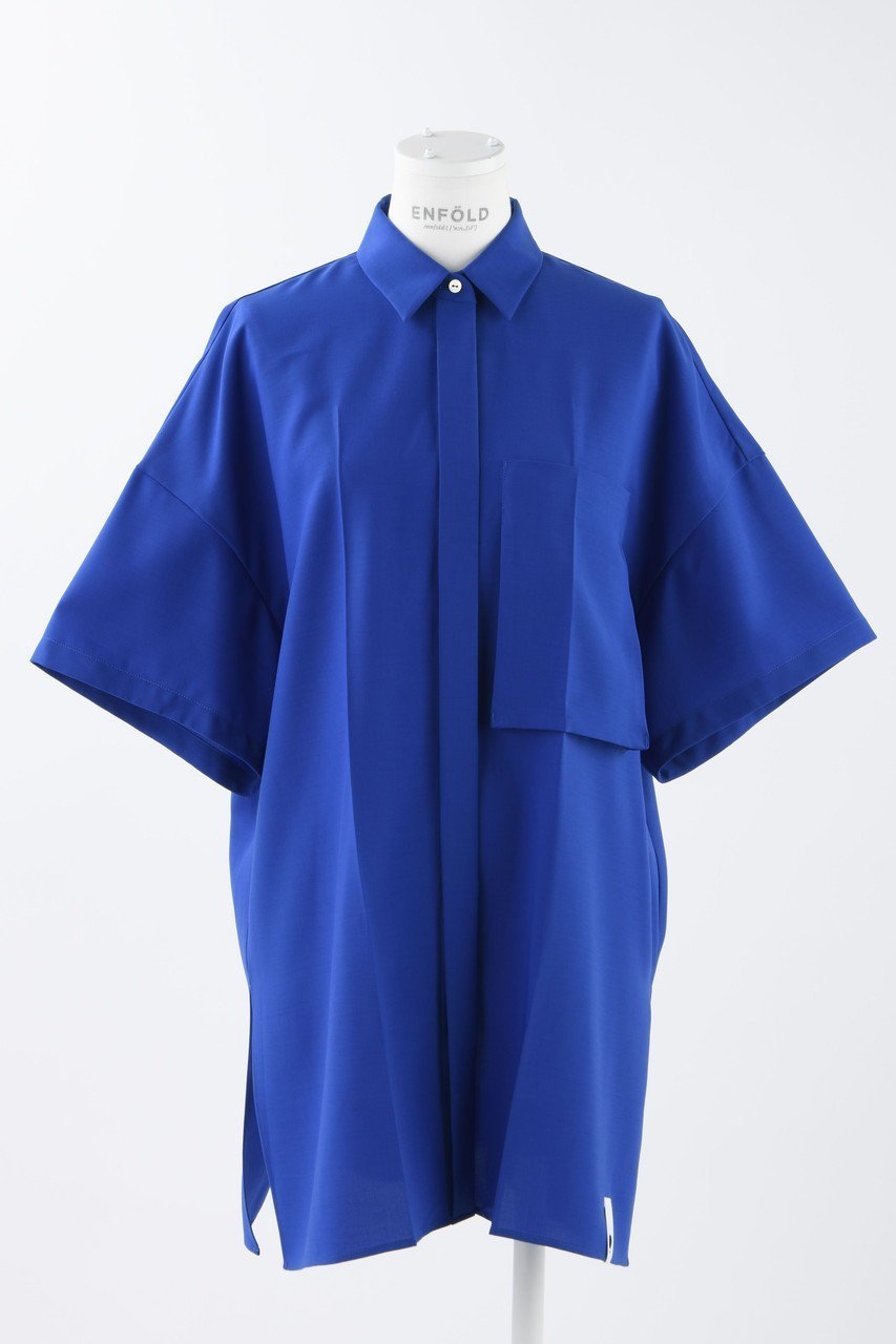 【エンフォルド/ENFOLD】のComfortable Twill センタープレス SH/シャツ インテリア・キッズ・メンズ・レディースファッション・服の通販 founy(ファニー) 　ファッション　Fashion　レディースファッション　Fashion for Women　トップス・カットソー　Cut & Sew Tops　シャツ・ブラウス・オフィスカジュアル　Elegant Blouses & Button-Ups　ショート　Short, Short Length　スリーブ　Sleeve, Long Sleeve / Short Sleeve　スーツ　Suit, Formalwear　センター　Center, Center Line　人気　Popular, Best Seller　ポケット　Pocket, Pocket Detail　半袖　Short Sleeve, Half Sleeve　ルーズ　Loose, Oversized　夏　Summer　エレガント 上品　Elegant　ブルー|ID: prp329100003971319 ipo3291000000032910160