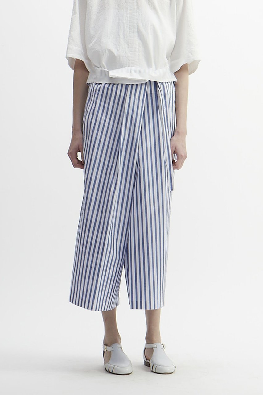 【プレインピープル/PLAIN PEOPLE】の変形ワイドパンツ インテリア・キッズ・メンズ・レディースファッション・服の通販 founy(ファニー) 　ファッション　Fashion　レディースファッション　Fashion for Women　パンツ　Pants & Trousers　ギャザー　Gathered, Ruffled　バルーン　Balloon, Balloon Silhouette　リボン　Ribbon, Bow　ワイド　Wide, Wide Fit　夏　Summer　ブルーストライプ|ID: prp329100003971374 ipo3291000000032818657