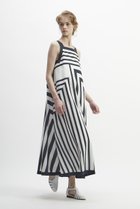 【プレインピープル/PLAIN PEOPLE】のストライプパネルプリントワンピース オフホワイト×ネイビー|ID: prp329100003971380 ipo3291000000032887645