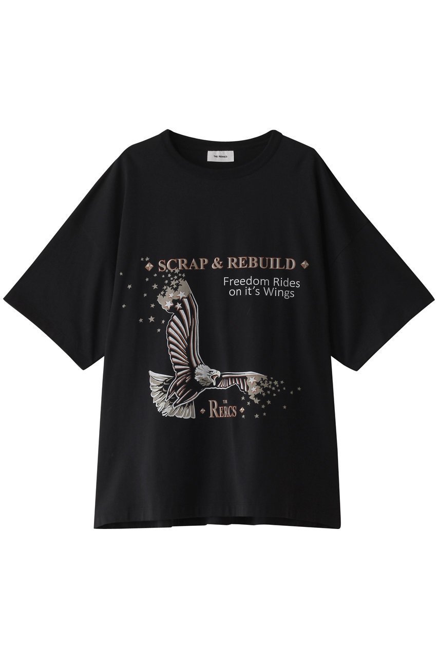 【ザ リラクス/THE RERACS】の【ELLE SHOP限定】【UNISEX】EX.EAGLEプリントTシャツ インテリア・キッズ・メンズ・レディースファッション・服の通販 founy(ファニー) 　ファッション　Fashion　レディースファッション　Fashion for Women　トップス・カットソー　Cut & Sew Tops　シャツ・ブラウス・オフィスカジュアル　Elegant Blouses & Button-Ups　ロングTシャツ・Tシャツ　Longline T-Shirts & Tees　カットソー・ベーシックTシャツ　Cut-and-Sewn Tops / Stretch Tees & Basics　ユニセックス　Unisex, Genderless　ショート　Short, Short Length　スリーブ　Sleeve, Long Sleeve / Short Sleeve　デニム　Denim, Jeans Material　フェミニン　Feminine, Girly　プリント　Print, Printed Pattern　ブラック|ID: prp329100003973802 ipo3291000000032917224