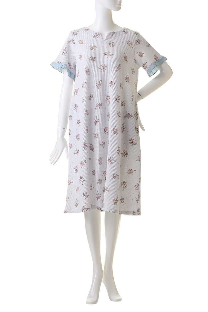 【キッドブルー/KID BLUE】のワッフルブーケドットPtワンピース 人気、トレンドファッション・服の通販 founy(ファニー) 　ファッション　Fashion　レディースファッション　Fashion for Women　ワンピース　Dresses　おすすめ　Recommended / Our Picks　セットアップ　Set-Up, Coordinated Outfit　パジャマ　Pajamas, Sleepwear　フェミニン　Feminine, Girly　フリル　Frill, Ruffle　プリント　Print, Printed Pattern　リラックス　Relax, Relaxed Fit　ワッフル　Waffle, Waffle Knit　夏　Summer　春　Spring　S/S・春夏　SS, Spring/Summer, Warm Season　other-2|ID: prp329100003973927 ipo3291000000032842525