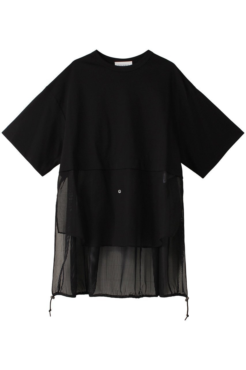 【ヒューエルミュージアム/hueLe Museum】の【STUMBLY】ミックスファブリックコンビTシャツ インテリア・キッズ・メンズ・レディースファッション・服の通販 founy(ファニー) 　ファッション　Fashion　レディースファッション　Fashion for Women　トップス・カットソー　Cut & Sew Tops　シャツ・ブラウス・オフィスカジュアル　Elegant Blouses & Button-Ups　ロングTシャツ・Tシャツ　Longline T-Shirts & Tees　カットソー・ベーシックTシャツ　Cut-and-Sewn Tops / Stretch Tees & Basics　ショート　Short, Short Length　スリーブ　Sleeve, Long Sleeve / Short Sleeve　ハーフ　Half, Half-Length　ブラック|ID: prp329100003975052 ipo3291000000036777973