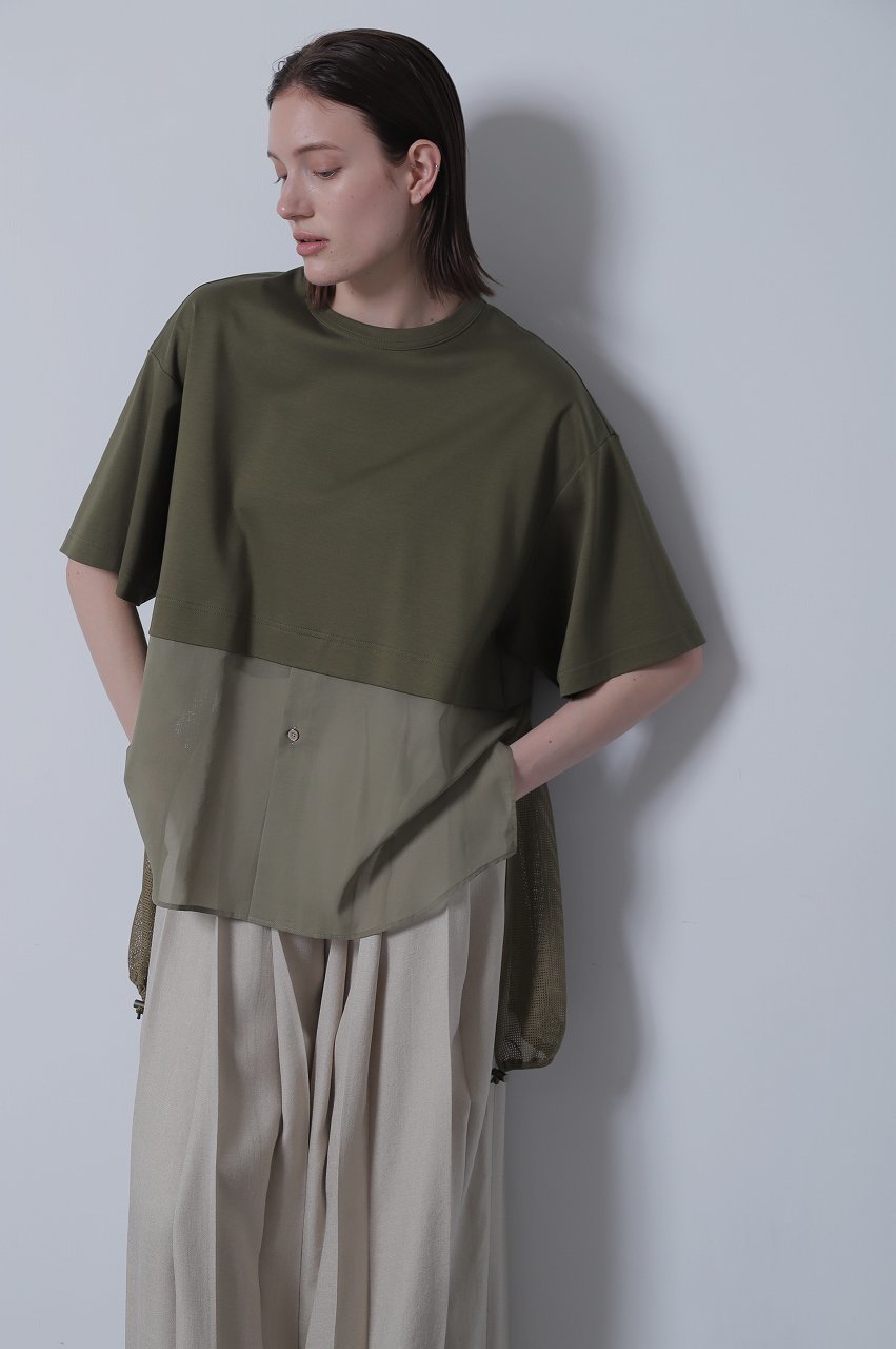 【ヒューエルミュージアム/hueLe Museum】の【STUMBLY】ミックスファブリックコンビTシャツ 人気、トレンドファッション・服の通販 founy(ファニー) 　ファッション　Fashion　レディースファッション　Fashion for Women　トップス・カットソー　Cut & Sew Tops　シャツ・ブラウス・オフィスカジュアル　Elegant Blouses & Button-Ups　ロングTシャツ・Tシャツ　Longline T-Shirts & Tees　カットソー・ベーシックTシャツ　Cut-and-Sewn Tops / Stretch Tees & Basics　ショート　Short, Short Length　スリーブ　Sleeve, Long Sleeve / Short Sleeve　ハーフ　Half, Half-Length　other-8|ID: prp329100003975052 ipo3291000000036813954