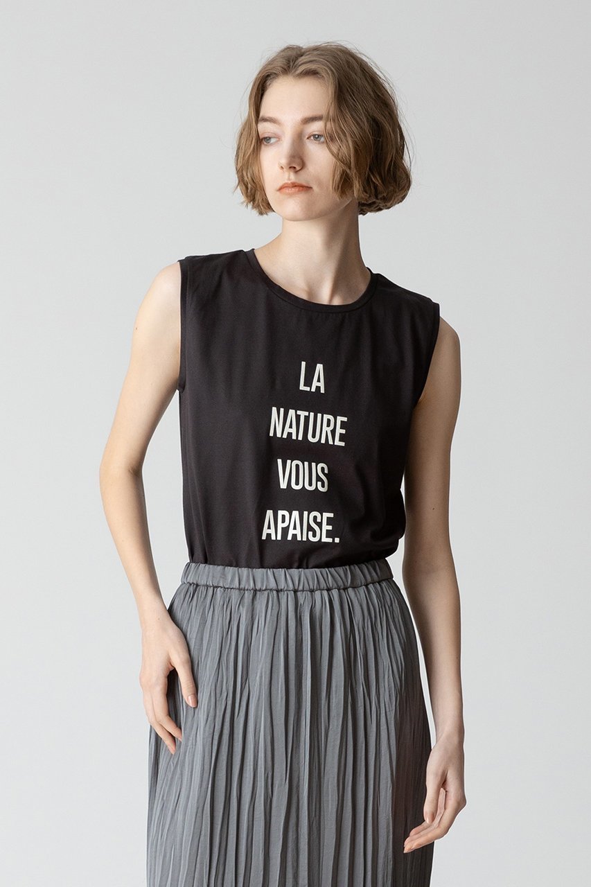 【アルアバイル/allureville】のノースリーブロゴTEE 人気、トレンドファッション・服の通販 founy(ファニー) 　ファッション　Fashion　レディースファッション　Fashion for Women　トップス・カットソー　Cut & Sew Tops　キャミソール&ノースリーブ　Camisoles & Sleeveless Tops　シャツ・ブラウス・オフィスカジュアル　Elegant Blouses & Button-Ups　ロングTシャツ・Tシャツ　Longline T-Shirts & Tees　カットソー・ベーシックTシャツ　Cut-and-Sewn Tops / Stretch Tees & Basics　キャミソール　Camisole, Spaghetti Strap Top　シンプル　Simple, Minimal　タンク　Tank Top, Sleeveless Top　ノースリーブ　Sleeveless, No-Sleeve　other-6|ID: prp329100003975083 ipo3291000000032936421