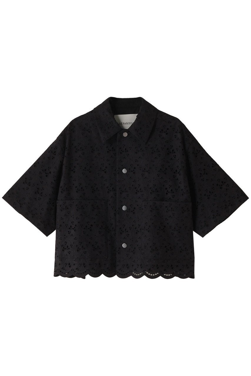 【デパリエ/DEPAREILLE】のコットンエンブロイダリーシャツ インテリア・キッズ・メンズ・レディースファッション・服の通販 founy(ファニー) 　ファッション　Fashion　レディースファッション　Fashion for Women　トップス・カットソー　Cut & Sew Tops　シャツ・ブラウス・オフィスカジュアル　Elegant Blouses & Button-Ups　オケージョン　Occasion Wear　コンパクト　Compact, Small Size　ショート　Short, Short Length　スリーブ　Sleeve, Long Sleeve / Short Sleeve　デニム　Denim, Jeans Material　トレンド　Trend, Trending Now　ヘムライン　Hemline, Bottom Cut　ボトム　Bottoms, Lower Wear　夏　Summer　ブラック|ID: prp329100003982351 ipo3291000000032909591