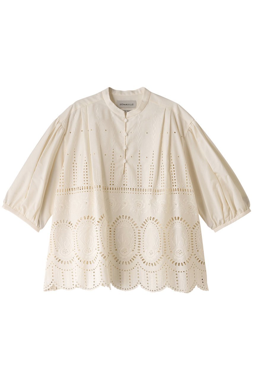 【デパリエ/DEPAREILLE】のフラワーエンブロイダリーブラウス 人気、トレンドファッション・服の通販 founy(ファニー) 　ファッション　Fashion　レディースファッション　Fashion for Women　トップス・カットソー　Cut & Sew Tops　シャツ・ブラウス・オフィスカジュアル　Elegant Blouses & Button-Ups　ギャザー　Gathered, Ruffled　ショート　Short, Short Length　スリーブ　Sleeve, Long Sleeve / Short Sleeve　ヘムライン　Hemline, Bottom Cut　夏　Summer　 other-1|ID: prp329100003982352 ipo3291000000032910293