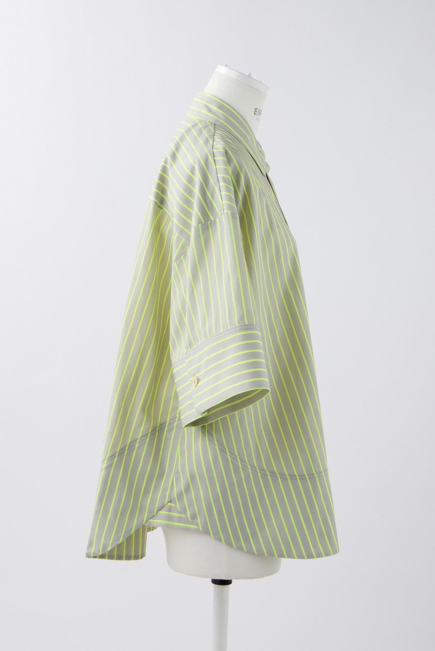 【エンフォルド/ENFOLD】のNeon Stripe 立体5分袖 SH/シャツ 人気、トレンドファッション・服の通販 founy(ファニー) 　ファッション　Fashion　レディースファッション　Fashion for Women　トップス・カットソー　Cut & Sew Tops　シャツ・ブラウス・オフィスカジュアル　Elegant Blouses & Button-Ups　ショート　Short, Short Length　スタイリッシュ　Stylish, Fashionable　ストライプ　Stripe, Striped Pattern　スリーブ　Sleeve, Long Sleeve / Short Sleeve　トレンド　Trend, Trending Now　ネオン　Neon, Neon Color　other-4|ID: prp329100003987982 ipo3291000000032909091