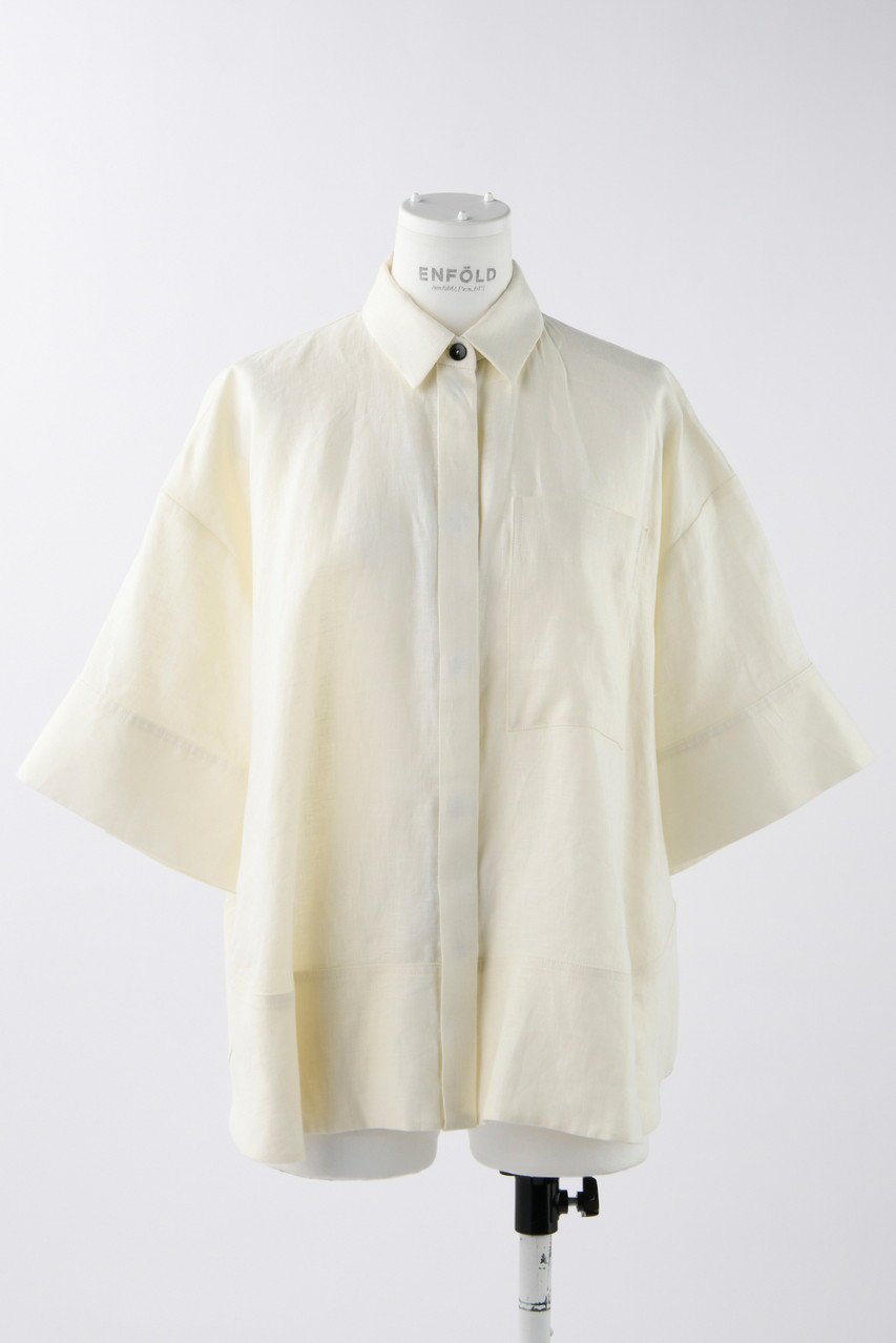 【エンフォルド/ENFOLD】のSoft Linen 立体5分袖 SH/シャツ インテリア・キッズ・メンズ・レディースファッション・服の通販 founy(ファニー) 　ファッション　Fashion　レディースファッション　Fashion for Women　トップス・カットソー　Cut & Sew Tops　シャツ・ブラウス・オフィスカジュアル　Elegant Blouses & Button-Ups　ショート　Short, Short Length　スリーブ　Sleeve, Long Sleeve / Short Sleeve　リネン　Linen, Linen Fabric　オフホワイト|ID: prp329100003987984 ipo3291000000032909097