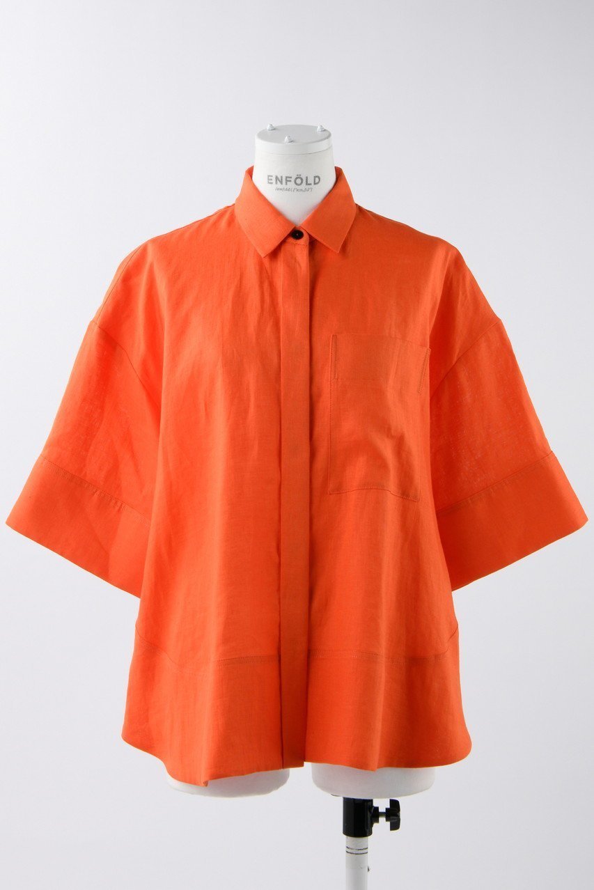 【エンフォルド/ENFOLD】のSoft Linen 立体5分袖 SH/シャツ インテリア・キッズ・メンズ・レディースファッション・服の通販 founy(ファニー) 　ファッション　Fashion　レディースファッション　Fashion for Women　トップス・カットソー　Cut & Sew Tops　シャツ・ブラウス・オフィスカジュアル　Elegant Blouses & Button-Ups　ショート　Short, Short Length　スリーブ　Sleeve, Long Sleeve / Short Sleeve　リネン　Linen, Linen Fabric　オレンジ|ID: prp329100003987984 ipo3291000000032909100