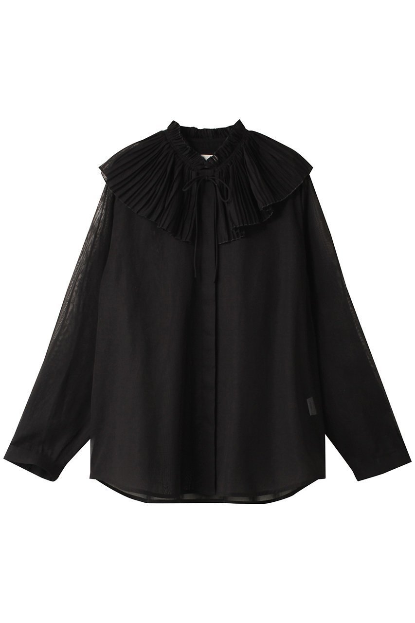 【デパリエ/DEPAREILLE】のソフトオーガンジーシャツ インテリア・キッズ・メンズ・レディースファッション・服の通販 founy(ファニー) 　ファッション　Fashion　レディースファッション　Fashion for Women　トップス・カットソー　Cut & Sew Tops　シャツ・ブラウス・オフィスカジュアル　Elegant Blouses & Button-Ups　オーガンジー　Organza Fabric　サマー　Summer, Summer Style　スリーブ　Sleeve, Long Sleeve / Short Sleeve　プリーツ　Pleats, Pleated　ランダム　Random, Irregular　ロング　Long, Long-Length　ブラック|ID: prp329100003988066 ipo3291000000032909363