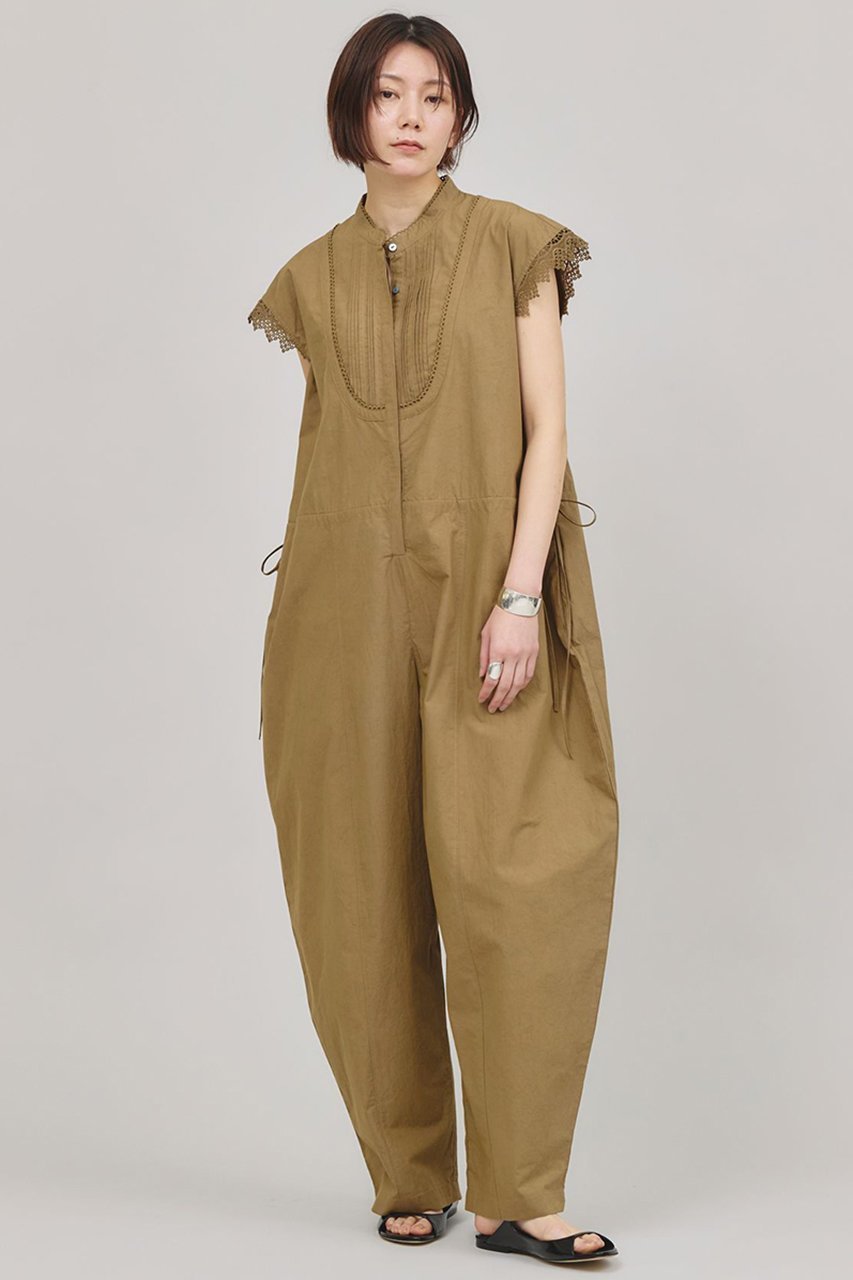 【カレンソロジー/Curensology】のコットンレースオールインワン インテリア・キッズ・メンズ・レディースファッション・服の通販 founy(ファニー) 　ファッション　Fashion　レディースファッション　Fashion for Women　パンツ　Pants & Trousers　アクセサリー　Fashion Accessories　インド　Indian Textile　ケミカル　Chemical, Chemical Wash　スタンド　Stand Collar, Upright Stand　ブラウジング　Blouson Silhouette, Cinched Waist　ヨーク　Yoke, Yoke Design　リラックス　Relax, Relaxed Fit　レース　Lace, Lace Fabric　夏　Summer　ベージュ|ID: prp329100003988828 ipo3291000000032818791