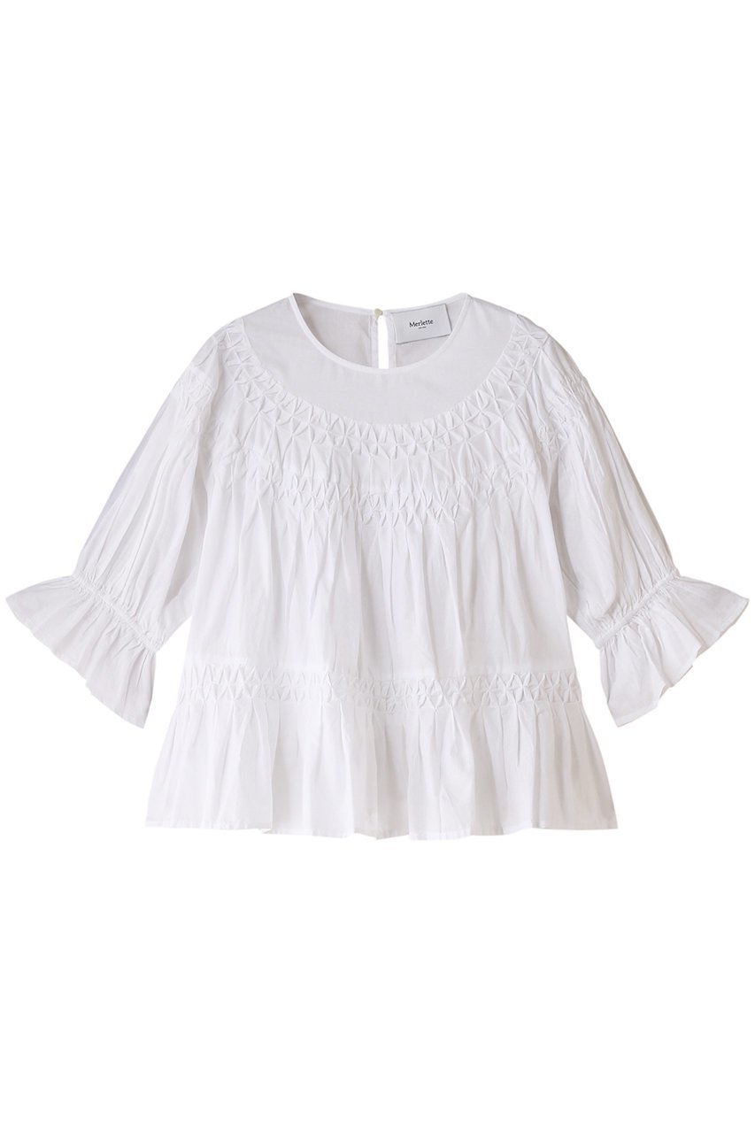 【マーレット/MERLETTE】のSMOCKED SOL スモッキング刺しゅう ヨーク切替ブラウス 人気、トレンドファッション・服の通販 founy(ファニー) 　ファッション　Fashion　レディースファッション　WOMEN　トップス・カットソー　Tops/Tshirt　シャツ/ブラウス　Shirts/Blouses　エアリー　Airy　ショート　Short　シンプル　Simple　スモッキング　Smocking　スリーブ　Sleeve　フレア　Flare　ヨーク　Yoke　切替　Switching　 other-1|ID: prp329100003990663 ipo3291000000026359110