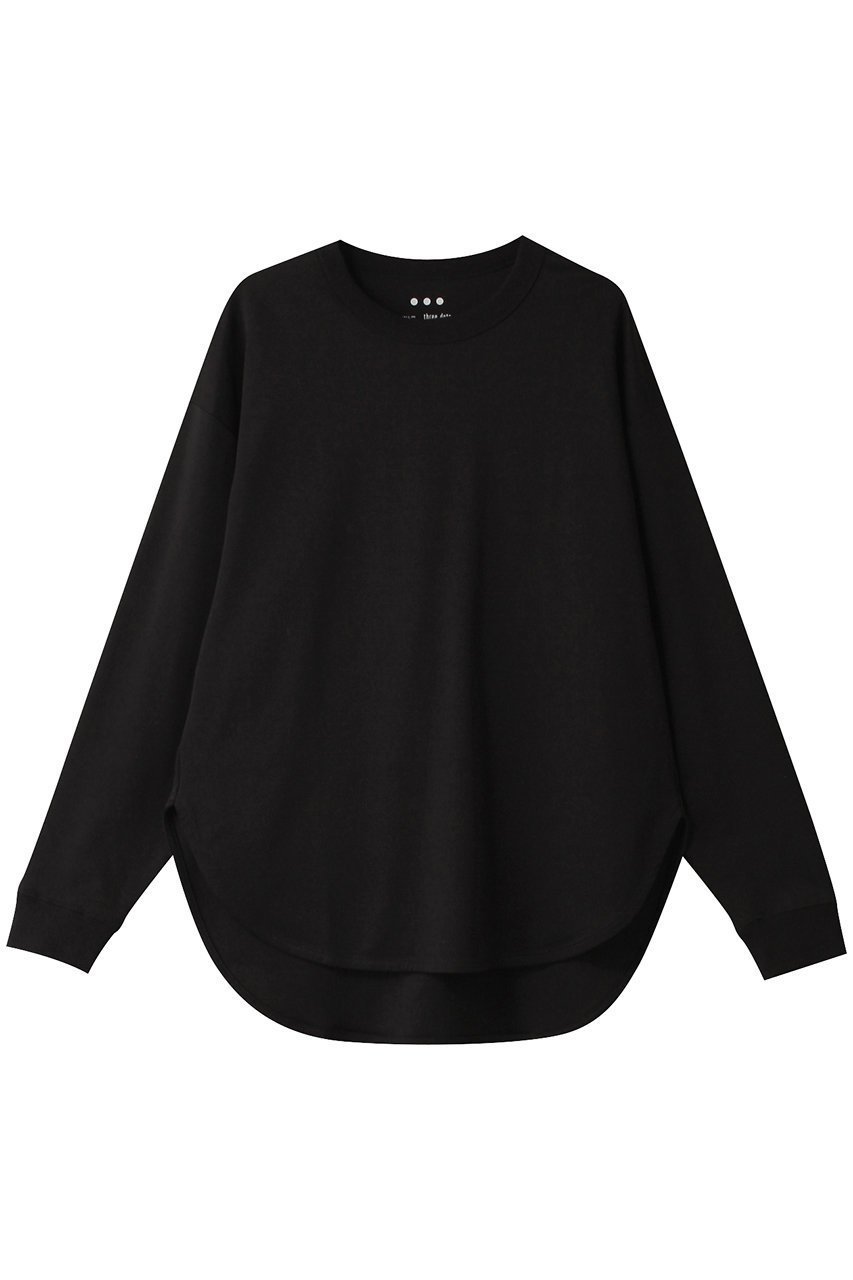 【スリー ドッツ/three dots】のオートコットン スムース ロングスリーブ インテリア・キッズ・メンズ・レディースファッション・服の通販 founy(ファニー) 　ファッション　Fashion　レディースファッション　Fashion for Women　トップス・カットソー　Cut & Sew Tops　シャツ・ブラウス・オフィスカジュアル　Elegant Blouses & Button-Ups　ロングTシャツ・Tシャツ　Longline T-Shirts & Tees　カットソー・ベーシックTシャツ　Cut-and-Sewn Tops / Stretch Tees & Basics　なめらか　Smooth, Silky Texture　シンプル　Simple, Minimal　スリット　Slit, Slit Detail　スリーブ　Sleeve, Long Sleeve / Short Sleeve　ロング　Long, Long-Length　長袖　Long Sleeve, Full Sleeve　ブラック|ID: prp329100003992977 ipo3291000000032891830