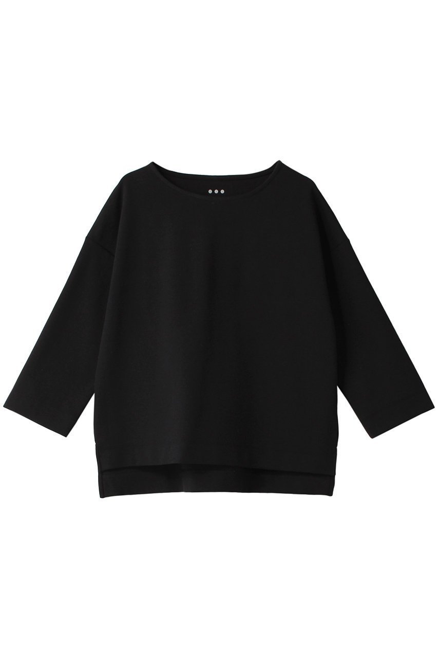 【スリー ドッツ/three dots】のストレッチポンチ ボートネックプルオーバー インテリア・キッズ・メンズ・レディースファッション・服の通販 founy(ファニー) 　ファッション　Fashion　レディースファッション　Fashion for Women　トップス・カットソー　Cut & Sew Tops　シャツ・ブラウス・オフィスカジュアル　Elegant Blouses & Button-Ups　ロングTシャツ・Tシャツ　Longline T-Shirts & Tees　カジュアルプルオーバー・ニットトップス　Pullovers & Knit Tops / Casual Pullovers　カットソー・ベーシックTシャツ　Cut-and-Sewn Tops / Stretch Tees & Basics　コンパクト　Compact, Small Size　シンプル　Simple, Minimal　ストレッチ　Stretch, Stretchy Fabric　スリーブ　Sleeve, Long Sleeve / Short Sleeve　ルーズ　Loose, Oversized　ロング　Long, Long-Length　ブラック|ID: prp329100003995143 ipo3291000000032894314