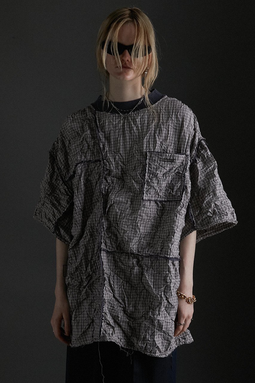 【プランク プロジェクト/PRANK PROJECT】のワッシャーチェックトップ / Washer Check Top 人気、トレンドファッション・服の通販 founy(ファニー) 　ファッション　Fashion　レディースファッション　Fashion for Women　トップス・カットソー　Cut & Sew Tops　シャツ・ブラウス・オフィスカジュアル　Elegant Blouses & Button-Ups　カットオフ　Cut-Off Design　ショート　Short, Short Length　スリーブ　Sleeve, Long Sleeve / Short Sleeve　チェック　Check, Plaid, Tartan　トレンド　Trend, Trending Now　パッチワーク　Patchwork, Mixed Fabric　ボトム　Bottoms, Lower Wear　other-8|ID: prp329100003998448 ipo3291000000032908684
