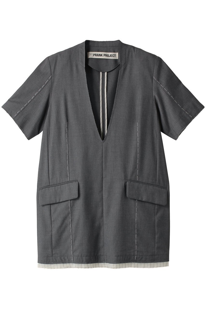 【プランク プロジェクト/PRANK PROJECT】のスーチングカットオフハーフスリーブチュニック / Suiting Cut Off Half Sleeve Tunic インテリア・キッズ・メンズ・レディースファッション・服の通販 founy(ファニー)  ファッション Fashion レディースファッション Fashion for Women ワンピース Dresses チュニック Tunic Tops & Dresses おすすめ Recommended / Our Picks ジャケット Jacket, Outerwear ソックス Socks, Hosiery タイツ Tights, Legwear チュニック Tunic, Long Top モチーフ Motif, Design Theme レース Lace, Lace Fabric 夏 Summer GRY(グレー)|ID: prp329100003998449 ipo3291000000034422033