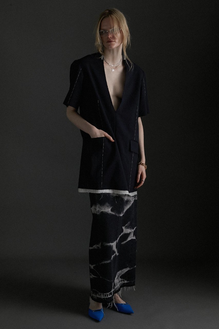 【プランク プロジェクト/PRANK PROJECT】のスーチングカットオフハーフスリーブチュニック / Suiting Cut Off Half Sleeve Tunic 人気、トレンドファッション・服の通販 founy(ファニー)  ファッション Fashion レディースファッション Fashion for Women ワンピース Dresses チュニック Tunic Tops & Dresses おすすめ Recommended / Our Picks ジャケット Jacket, Outerwear ソックス Socks, Hosiery タイツ Tights, Legwear チュニック Tunic, Long Top モチーフ Motif, Design Theme レース Lace, Lace Fabric 夏 Summer other-8|ID: prp329100003998449 ipo3291000000034422041