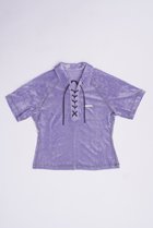 【プランク プロジェクト/PRANK PROJECT】のベロアメッシュレースアップTシャツ / Velor Mesh Lace Up Tshirt PPL(パープル)|ID:prp329100003998453