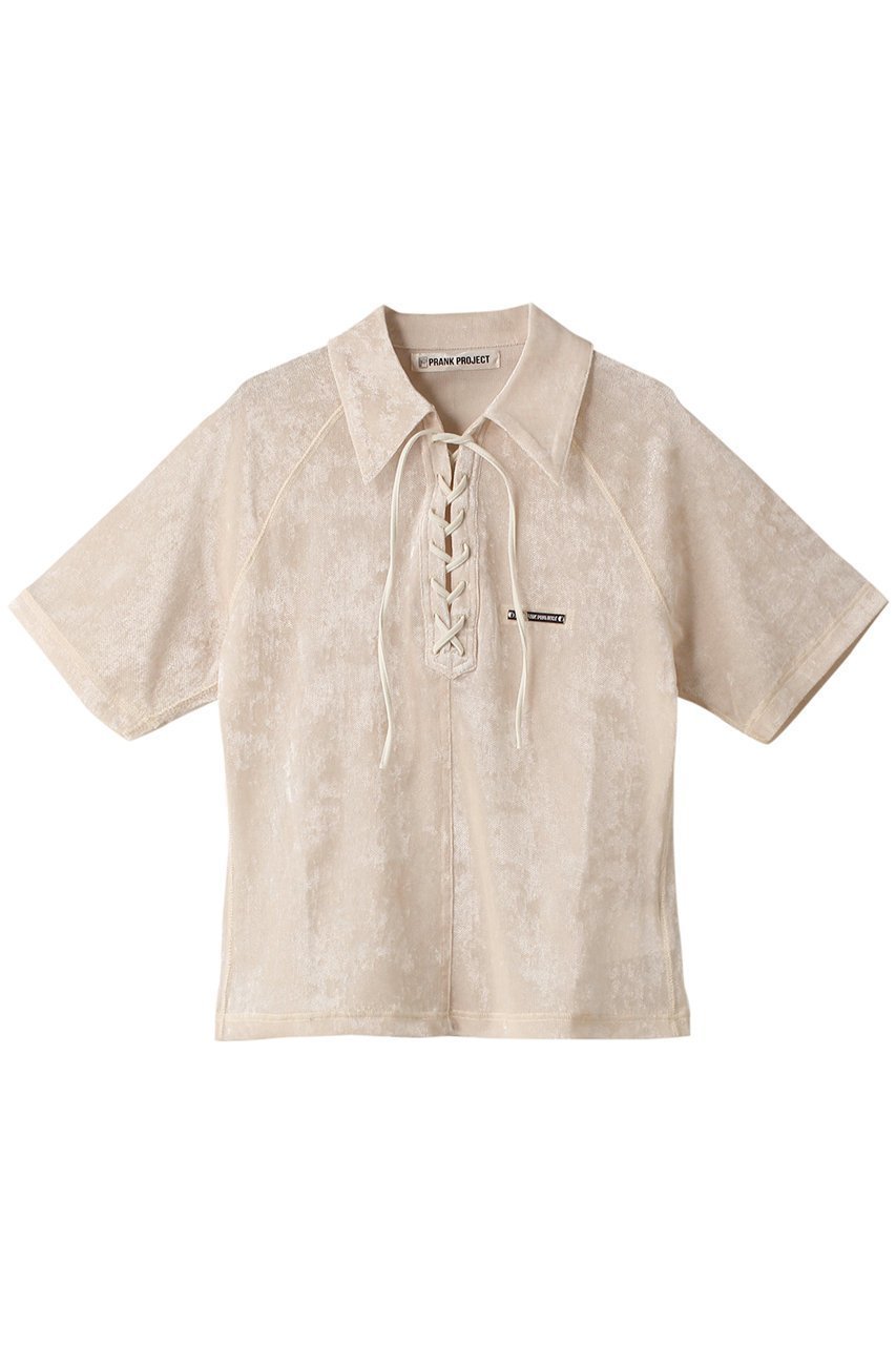【プランク プロジェクト/PRANK PROJECT】のベロアメッシュレースアップTシャツ / Velor Mesh Lace Up Tshirt インテリア・キッズ・メンズ・レディースファッション・服の通販 founy(ファニー) 　ファッション　Fashion　レディースファッション　Fashion for Women　トップス・カットソー　Cut & Sew Tops　シャツ・ブラウス・オフィスカジュアル　Elegant Blouses & Button-Ups　ロングTシャツ・Tシャツ　Longline T-Shirts & Tees　カットソー・ベーシックTシャツ　Cut-and-Sewn Tops / Stretch Tees & Basics　ベロアトップス　Velour Tops / Velvet-Look Items　コンパクト　Compact, Small Size　ショート　Short, Short Length　スリーブ　Sleeve, Long Sleeve / Short Sleeve　フィット　Fit, Slim Fit　ベロア　Velour, Soft Velvet　ポロシャツ　Polo Shirt, Collared Tee　メッシュ　Mesh, Net Fabric　レース　Lace, Lace Fabric　夏　Summer　IVR(アイボリー)|ID: prp329100003998453 ipo3291000000032924331
