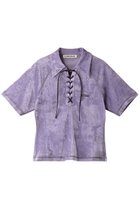 【プランク プロジェクト/PRANK PROJECT】のベロアメッシュレースアップTシャツ / Velor Mesh Lace Up Tshirt PPL(パープル)|ID: prp329100003998453 ipo3291000000032924342