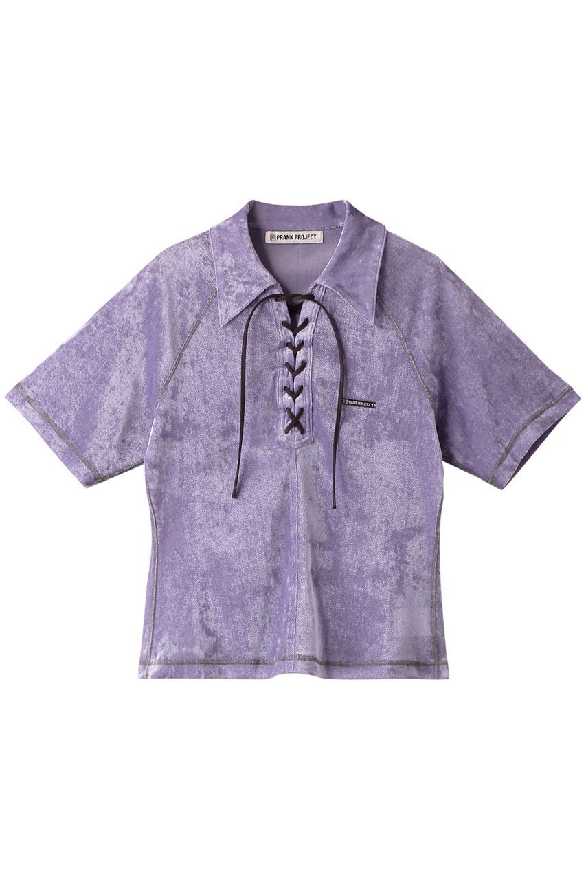 【プランク プロジェクト/PRANK PROJECT】のベロアメッシュレースアップTシャツ / Velor Mesh Lace Up Tshirt インテリア・キッズ・メンズ・レディースファッション・服の通販 founy(ファニー) 　ファッション　Fashion　レディースファッション　Fashion for Women　トップス・カットソー　Cut & Sew Tops　シャツ・ブラウス・オフィスカジュアル　Elegant Blouses & Button-Ups　ロングTシャツ・Tシャツ　Longline T-Shirts & Tees　カットソー・ベーシックTシャツ　Cut-and-Sewn Tops / Stretch Tees & Basics　ベロアトップス　Velour Tops / Velvet-Look Items　コンパクト　Compact, Small Size　ショート　Short, Short Length　スリーブ　Sleeve, Long Sleeve / Short Sleeve　フィット　Fit, Slim Fit　ベロア　Velour, Soft Velvet　ポロシャツ　Polo Shirt, Collared Tee　メッシュ　Mesh, Net Fabric　レース　Lace, Lace Fabric　夏　Summer　PPL(パープル)|ID: prp329100003998453 ipo3291000000032924342