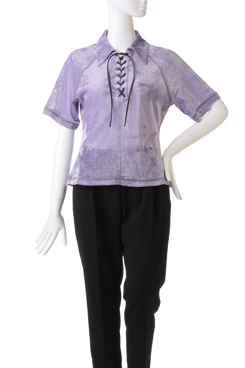 【プランク プロジェクト/PRANK PROJECT】のベロアメッシュレースアップTシャツ / Velor Mesh Lace Up Tshirt 人気、トレンドファッション・服の通販 founy(ファニー) 　ファッション　Fashion　レディースファッション　Fashion for Women　トップス・カットソー　Cut & Sew Tops　シャツ・ブラウス・オフィスカジュアル　Elegant Blouses & Button-Ups　ロングTシャツ・Tシャツ　Longline T-Shirts & Tees　カットソー・ベーシックTシャツ　Cut-and-Sewn Tops / Stretch Tees & Basics　ベロアトップス　Velour Tops / Velvet-Look Items　コンパクト　Compact, Small Size　ショート　Short, Short Length　スリーブ　Sleeve, Long Sleeve / Short Sleeve　フィット　Fit, Slim Fit　ベロア　Velour, Soft Velvet　ポロシャツ　Polo Shirt, Collared Tee　メッシュ　Mesh, Net Fabric　レース　Lace, Lace Fabric　夏　Summer　other-2|ID: prp329100003998453 ipo3291000000032924351