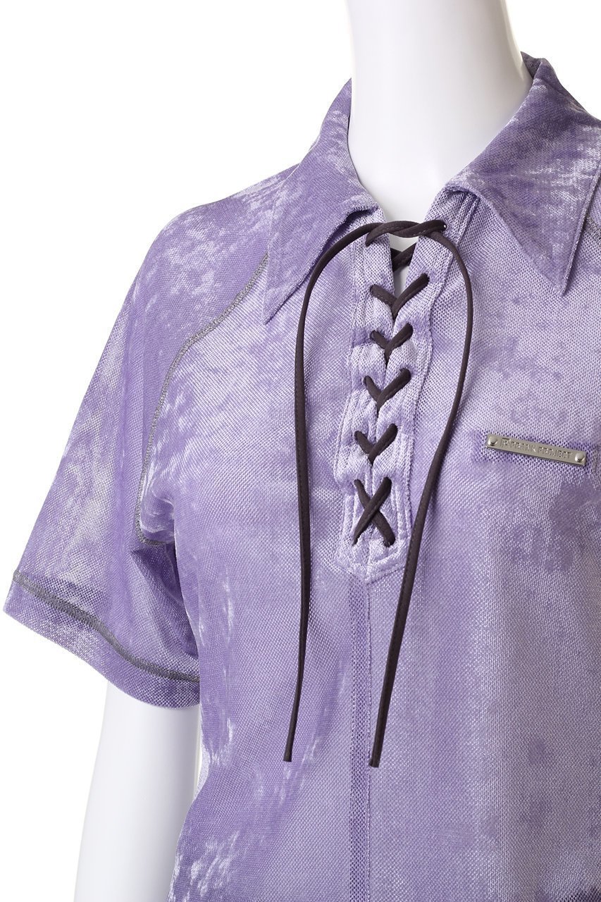 【プランク プロジェクト/PRANK PROJECT】のベロアメッシュレースアップTシャツ / Velor Mesh Lace Up Tshirt 人気、トレンドファッション・服の通販 founy(ファニー) 　ファッション　Fashion　レディースファッション　Fashion for Women　トップス・カットソー　Cut & Sew Tops　シャツ・ブラウス・オフィスカジュアル　Elegant Blouses & Button-Ups　ロングTシャツ・Tシャツ　Longline T-Shirts & Tees　カットソー・ベーシックTシャツ　Cut-and-Sewn Tops / Stretch Tees & Basics　ベロアトップス　Velour Tops / Velvet-Look Items　コンパクト　Compact, Small Size　ショート　Short, Short Length　スリーブ　Sleeve, Long Sleeve / Short Sleeve　フィット　Fit, Slim Fit　ベロア　Velour, Soft Velvet　ポロシャツ　Polo Shirt, Collared Tee　メッシュ　Mesh, Net Fabric　レース　Lace, Lace Fabric　夏　Summer　other-5|ID: prp329100003998453 ipo3291000000035837373