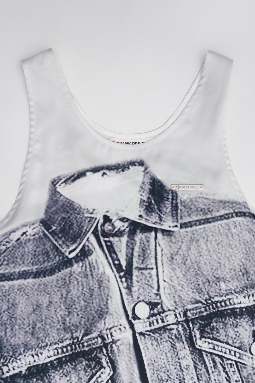【プランク プロジェクト/PRANK PROJECT】のデニムプリントタンク / Denim Print Tank 人気、トレンドファッション・服の通販 founy(ファニー) 　ファッション　Fashion　レディースファッション　Fashion for Women　トップス・カットソー　Cut & Sew Tops　キャミソール&ノースリーブ　Camisoles & Sleeveless Tops　シャツ・ブラウス・オフィスカジュアル　Elegant Blouses & Button-Ups　ロングTシャツ・Tシャツ　Longline T-Shirts & Tees　カットソー・ベーシックTシャツ　Cut-and-Sewn Tops / Stretch Tees & Basics　おすすめ　Recommended / Our Picks　キャミソール　Camisole, Spaghetti Strap Top　クール　Cool, Chic　サテン　Satin, Glossy Fabric　ジャケット　Jacket, Outerwear　セットアップ　Set-Up, Coordinated Outfit　タンク　Tank Top, Sleeveless Top　デニム　Denim, Jeans Material　プリント　Print, Printed Pattern　リアル　Real, Realistic　other-2|ID: prp329100003998454 ipo3291000000032912799