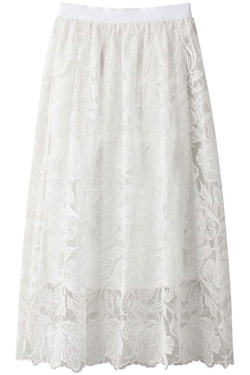 【デザイン ワークス/DESIGN WORKS】のレース刺繍スカート インテリア・キッズ・メンズ・レディースファッション・服の通販 founy(ファニー) 　ファッション　Fashion　レディースファッション　Fashion for Women　スカート　Skirts　ロングスカート　Long Skirts / Maxi & Midi Skirts　カットソー　Cut and Sewn Top　コンビ　Combo, Combination Style　シンプル　Simple, Minimal　チュール　Tulip, Tulip Motif　レース　Lace, Lace Fabric　ロング　Long, Long-Length　エレガント 上品　Elegant　ホワイト|ID: prp329100004003822 ipo3291000000035550949