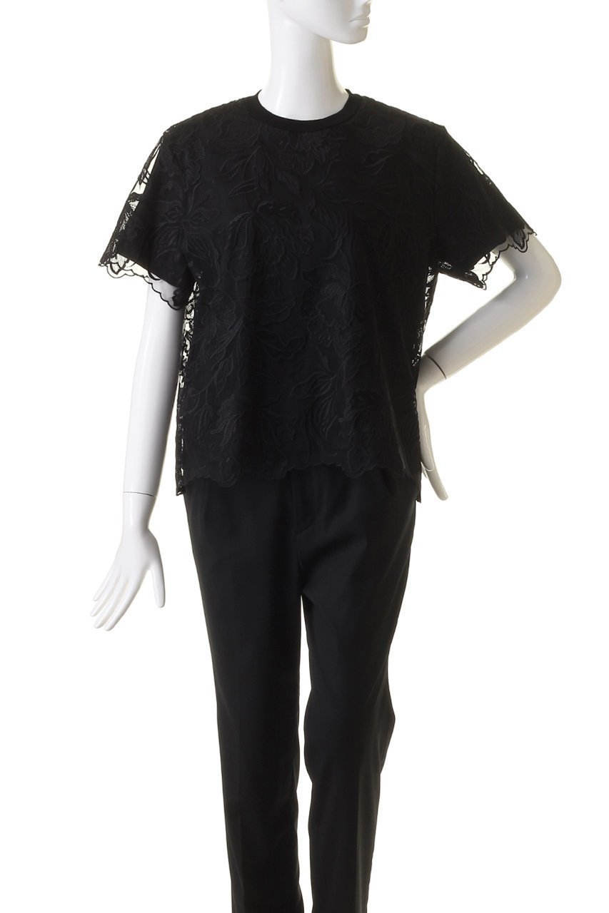 【デザイン ワークス/DESIGN WORKS】のレース刺しゅうTシャツ 人気、トレンドファッション・服の通販 founy(ファニー) 　ファッション　Fashion　レディースファッション　Fashion for Women　トップス・カットソー　Cut & Sew Tops　シャツ・ブラウス・オフィスカジュアル　Elegant Blouses & Button-Ups　ロングTシャツ・Tシャツ　Longline T-Shirts & Tees　カットソー・ベーシックTシャツ　Cut-and-Sewn Tops / Stretch Tees & Basics　カットソー　Cut and Sewn Top　コンビ　Combo, Combination Style　ショート　Short, Short Length　シンプル　Simple, Minimal　スリーブ　Sleeve, Long Sleeve / Short Sleeve　ボトム　Bottoms, Lower Wear　レース　Lace, Lace Fabric　other-2|ID: prp329100004003823 ipo3291000000035791922