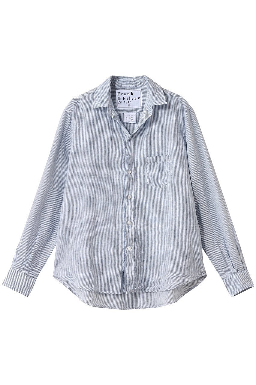 【フランク&アイリーン/Frank&Eileen】のEILEEN イタリアンリネン ブルーストライプシャツ 人気、トレンドファッション・服の通販 founy(ファニー) 　ファッション　Fashion　レディースファッション　Fashion for Women　トップス・カットソー　Cut & Sew Tops　シャツ・ブラウス・オフィスカジュアル　Elegant Blouses & Button-Ups　スリーブ　Sleeve, Long Sleeve / Short Sleeve　リネン　Linen, Linen Fabric　ロング　Long, Long-Length　エレガント 上品　Elegant　定番　Standard, Basic Item　 other-1|ID: prp329100004003853 ipo3291000000035613809