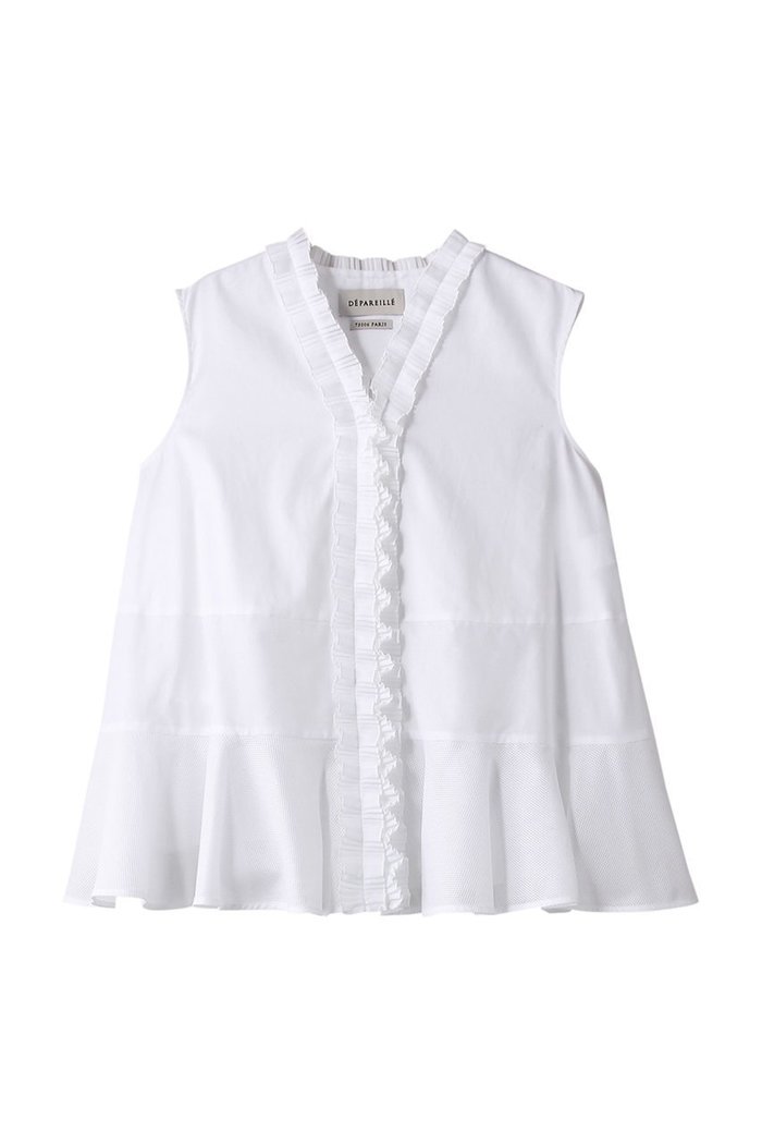 【デパリエ/DEPAREILLE】のコットンカラミブラウス インテリア・キッズ・メンズ・レディースファッション・服の通販 founy(ファニー) https://founy.com/ ファッション Fashion レディースファッション Fashion for Women トップス・カットソー Cut & Sew Tops キャミソール&ノースリーブ Camisoles & Sleeveless Tops シャツ・ブラウス・オフィスカジュアル Elegant Blouses & Button-Ups サマー Summer, Summer Style ノースリーブ Sleeveless, No-Sleeve フリル Frill, Ruffle フレア Flare, Flared プリーツ Pleats, Pleated ラグジュアリー Luxury, Elegant 再入荷 Restock / Back in Stock |ID: prp329100004003892 ipo3291000000032908734