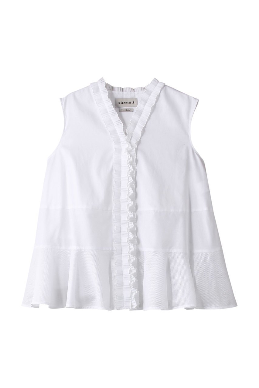 【デパリエ/DEPAREILLE】のコットンカラミブラウス インテリア・キッズ・メンズ・レディースファッション・服の通販 founy(ファニー) 　ファッション　Fashion　レディースファッション　Fashion for Women　トップス・カットソー　Cut & Sew Tops　キャミソール&ノースリーブ　Camisoles & Sleeveless Tops　シャツ・ブラウス・オフィスカジュアル　Elegant Blouses & Button-Ups　サマー　Summer, Summer Style　ノースリーブ　Sleeveless, No-Sleeve　フリル　Frill, Ruffle　フレア　Flare, Flared　プリーツ　Pleats, Pleated　ラグジュアリー　Luxury, Elegant　再入荷　Restock / Back in Stock　オフホワイト|ID: prp329100004003892 ipo3291000000032908737