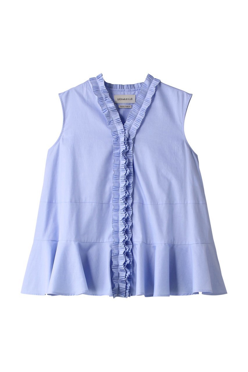 【デパリエ/DEPAREILLE】のコットンカラミブラウス インテリア・キッズ・メンズ・レディースファッション・服の通販 founy(ファニー) 　ファッション　Fashion　レディースファッション　Fashion for Women　トップス・カットソー　Cut & Sew Tops　キャミソール&ノースリーブ　Camisoles & Sleeveless Tops　シャツ・ブラウス・オフィスカジュアル　Elegant Blouses & Button-Ups　サマー　Summer, Summer Style　ノースリーブ　Sleeveless, No-Sleeve　フリル　Frill, Ruffle　フレア　Flare, Flared　プリーツ　Pleats, Pleated　ラグジュアリー　Luxury, Elegant　再入荷　Restock / Back in Stock　サックス|ID: prp329100004003892 ipo3291000000032908740